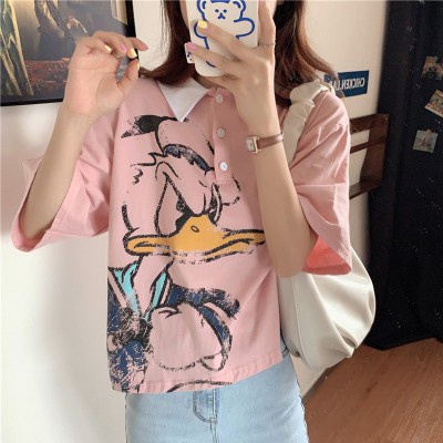 Short-sleeved T-shirt for women 2021 new junior high school student girl polo shirt Korean style loose short top clothes