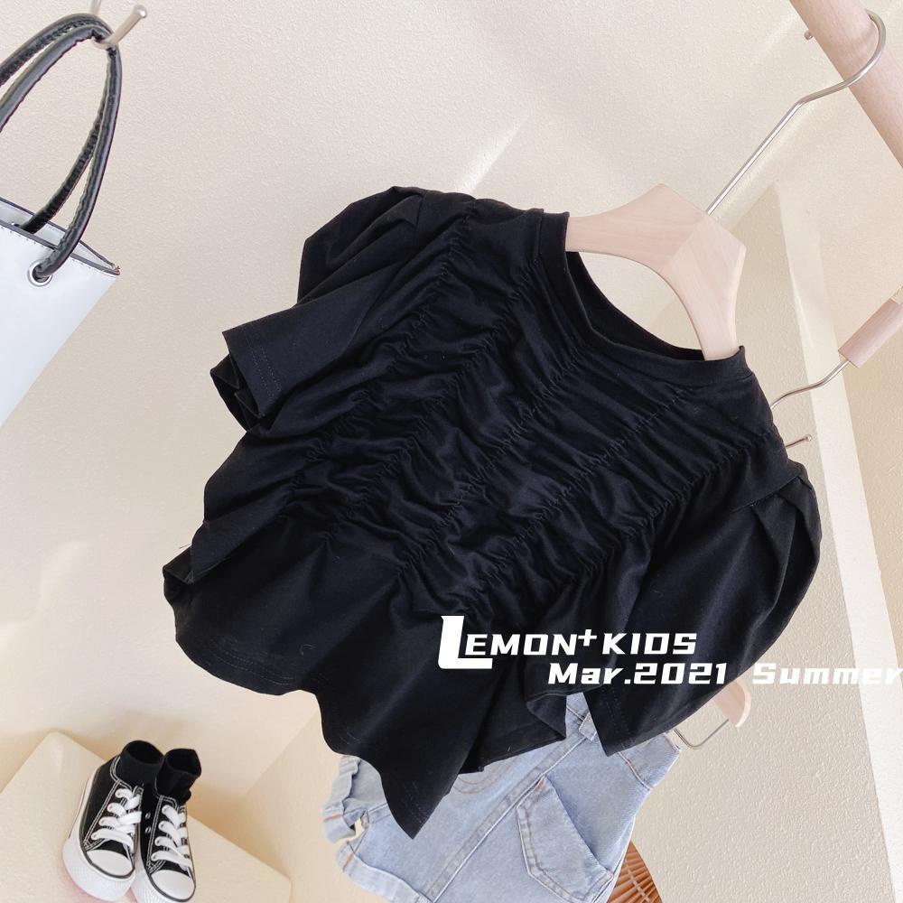 Áo Thun Cotton Tay Ngắn Phồng Xếp Ly Thoải Mái Phong Cách Âu Mỹ Thời Trang Mùa Hè Cho Bé Gái