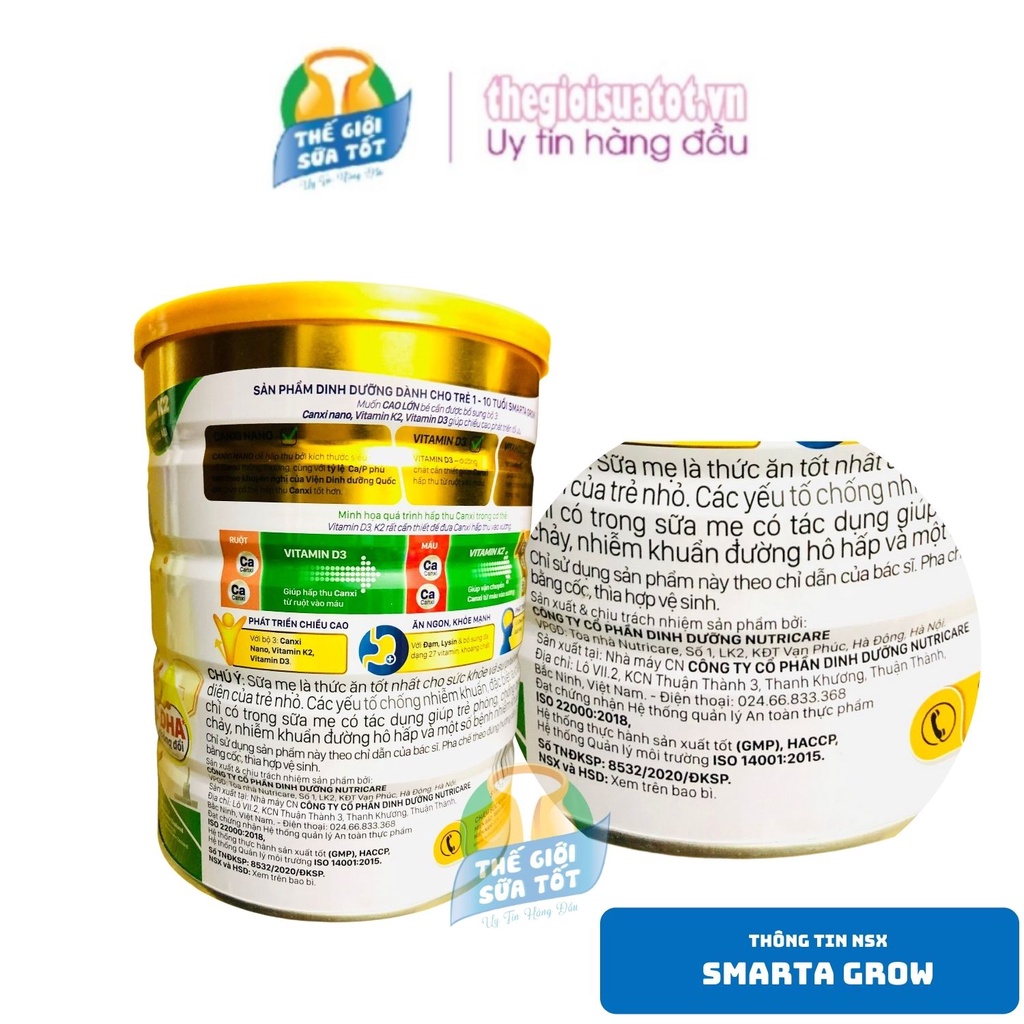 Sữa bột Smarta Grow Phát triển Chiều cao và Não bộ (900g)