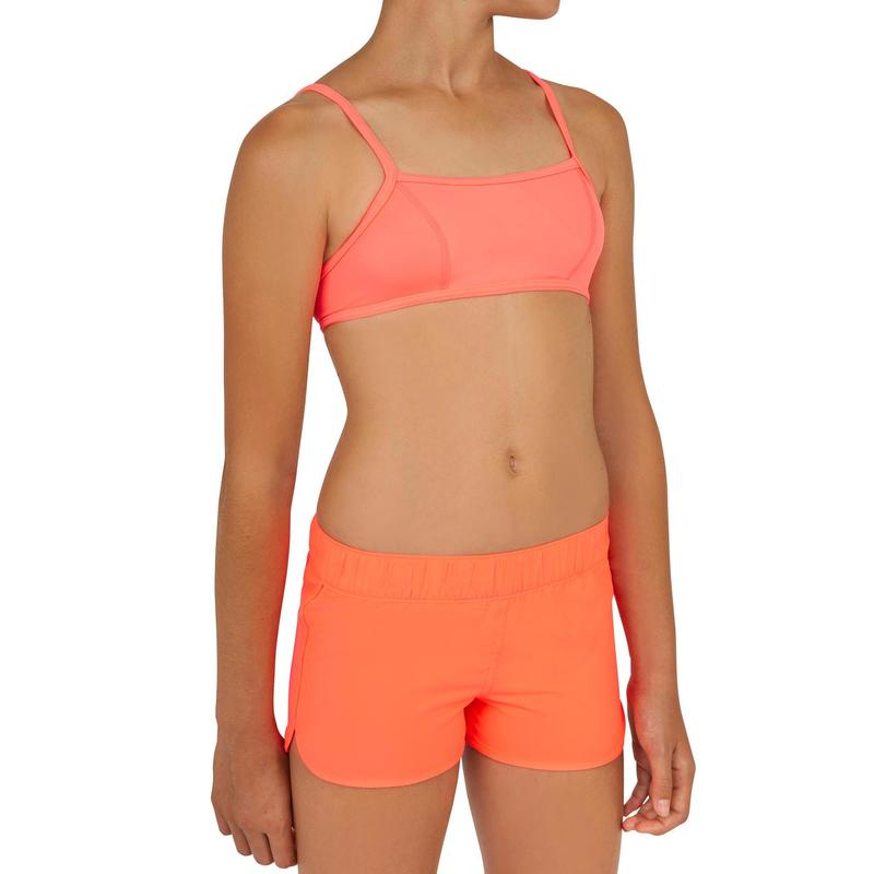 Quần short lướt ván Decathlon OLAIAN cho bé gái - San hô neon