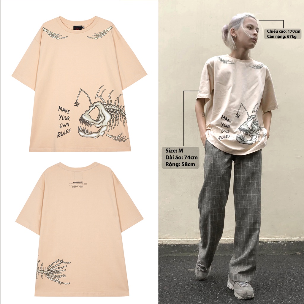 Áo Thun Oversize REMAKER Anglerfish Tee Unisex - Kem - Local Brand Chính Hãng