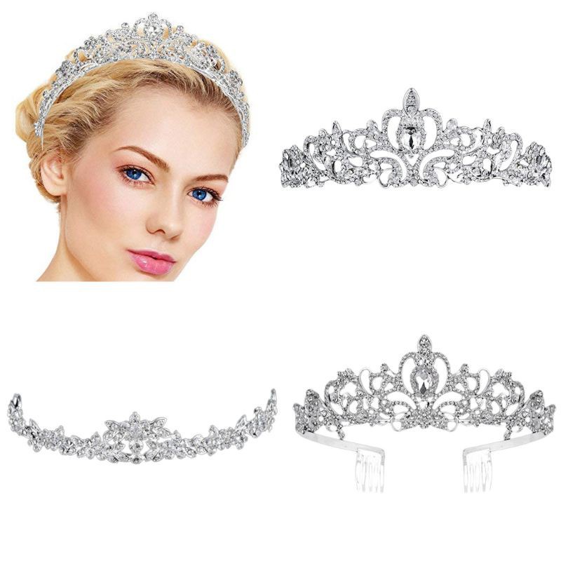 Cài tóc hình vương miện đính đá pha lê lấp lánh thời trang dành cho nữ
