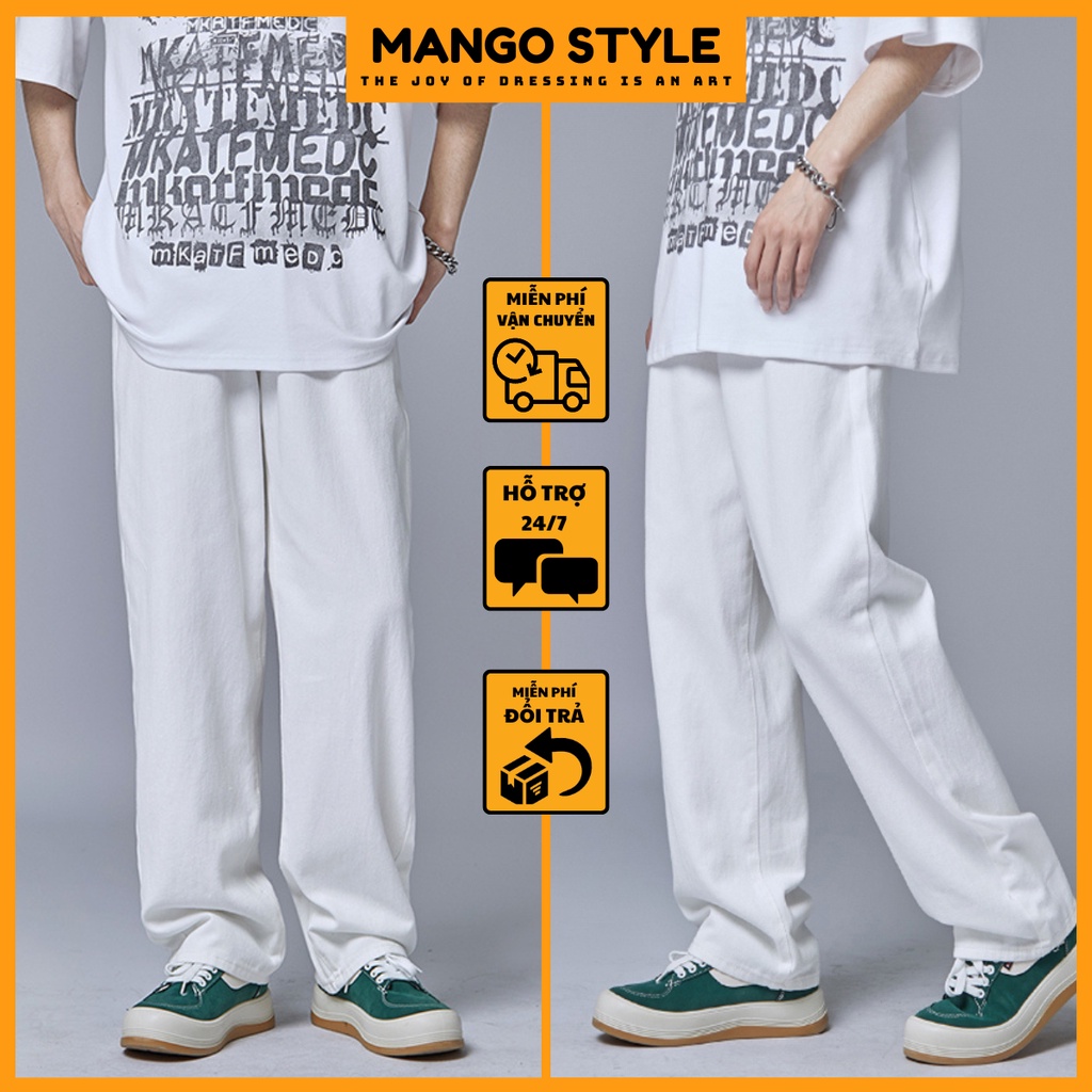 Quần Baggy Nam Ống Rộng MANGO - Quần Jean Nam Màu Trắng Kem Dáng Xuông Form Chuẩn Hàn Quốc AT03