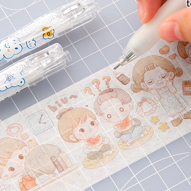 Peach Creamy Bunny push pen knife DIY tool cutter Student stationery and office supplies