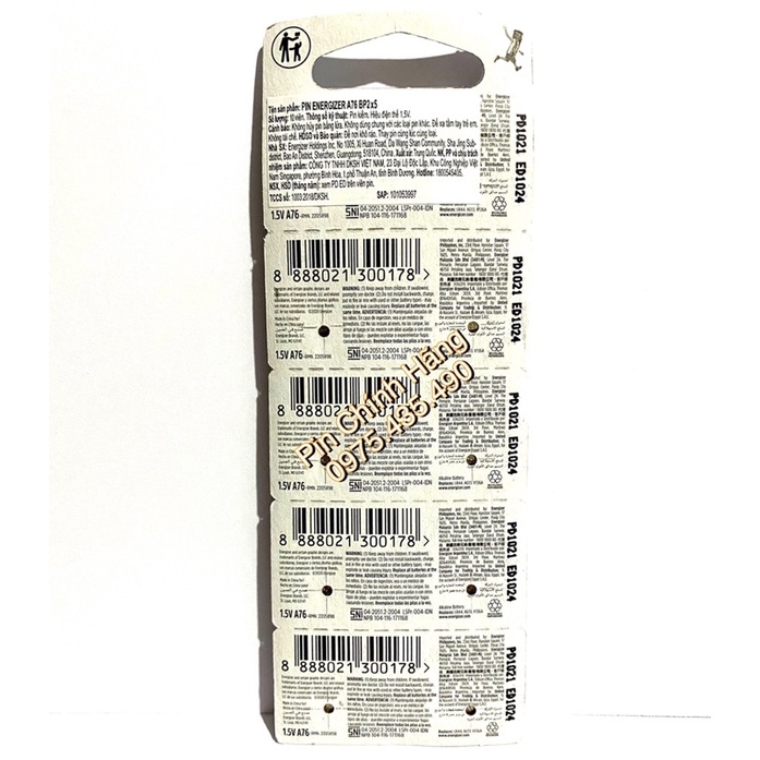 Pin LR44 Energizer  Alkaline Siêu Bền Hàng Chính Hãng Vỉ 10 Viên