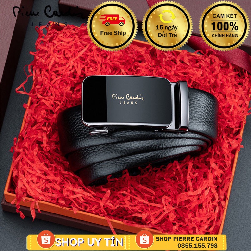 Thắt lưng Pierre Cardin mặt kính logo vàng,hộp gỗ cao cấp 91