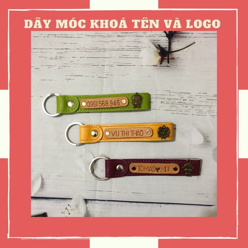 Móc chìa khoá da khắc tên logo hoặc số điện thoại