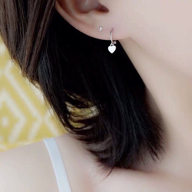 Bông tai bạc ta trái tim,Khuyên tai bạc ngôi sao may mắn bạc s925-Minh Tâm Jewelry