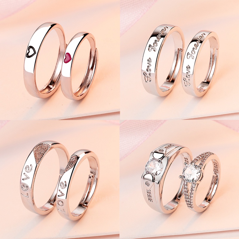 1 Cặp Nhẫn Hở Mạ Bạc 925 Thời Trang Hàn Quốc Có Thể Điều Chỉnh Cho Cặp Đôi