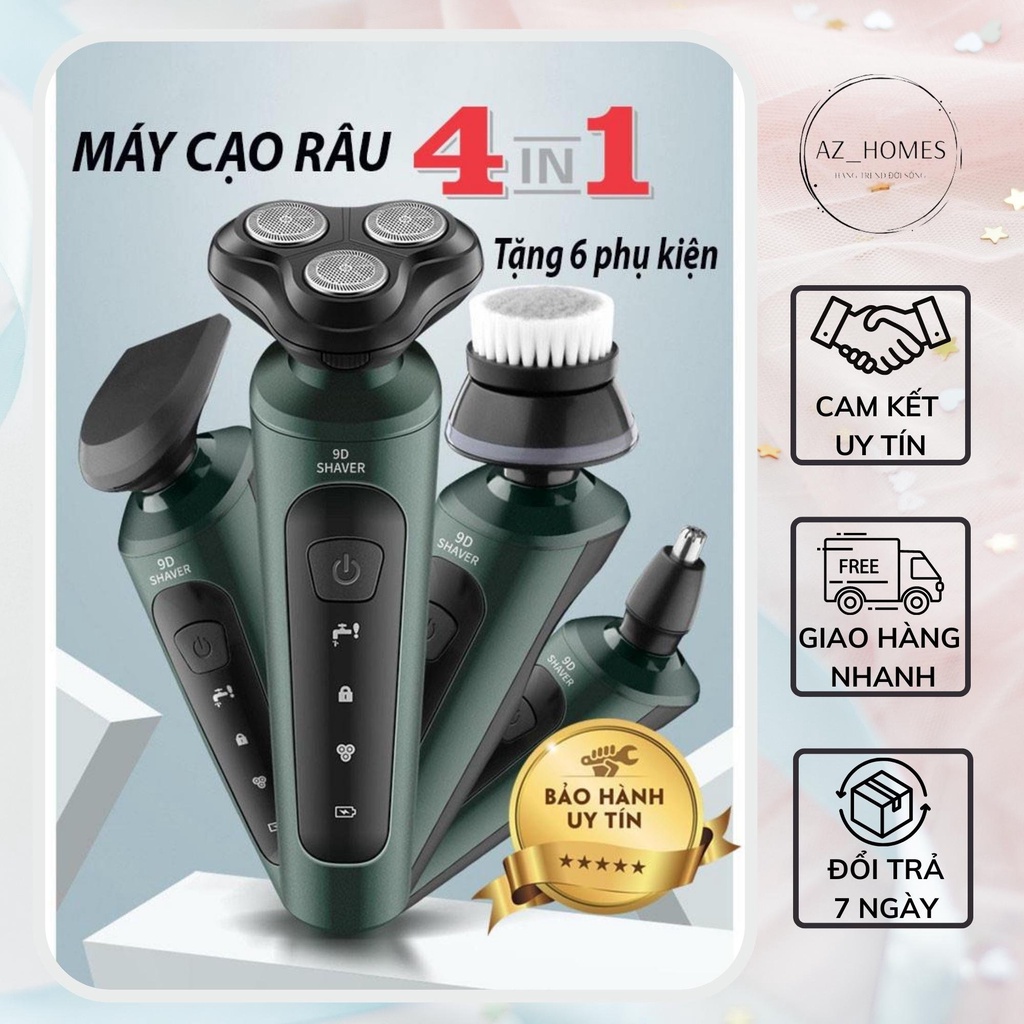 Máy cạo râu 4in1 9D Shaver, máy cạo râu sạch sâu không khô rát,tỉa lông mũi, massage mặt, tông đơ, chống nước