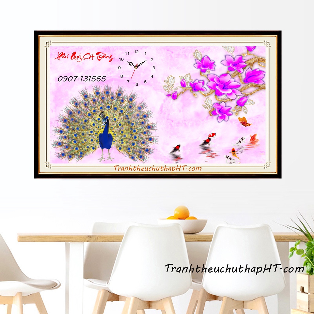 Tranh đính đá tự làm - Tranh đính đá con công Phú quý cát tường VS219: 90*53cm
