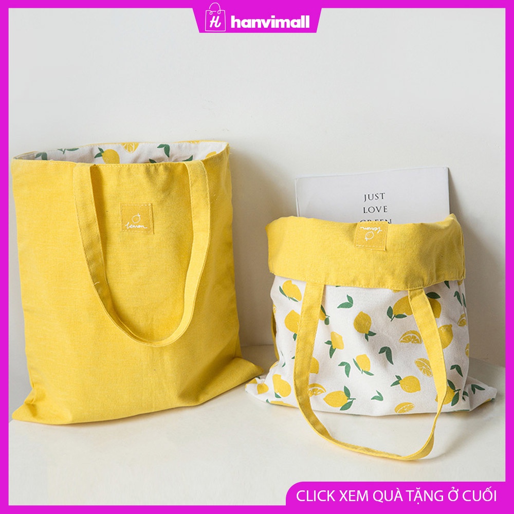 Túi canvas đeo vai size lớn 40X33 dùng được 2 mặt Hàng sẵn y như hình