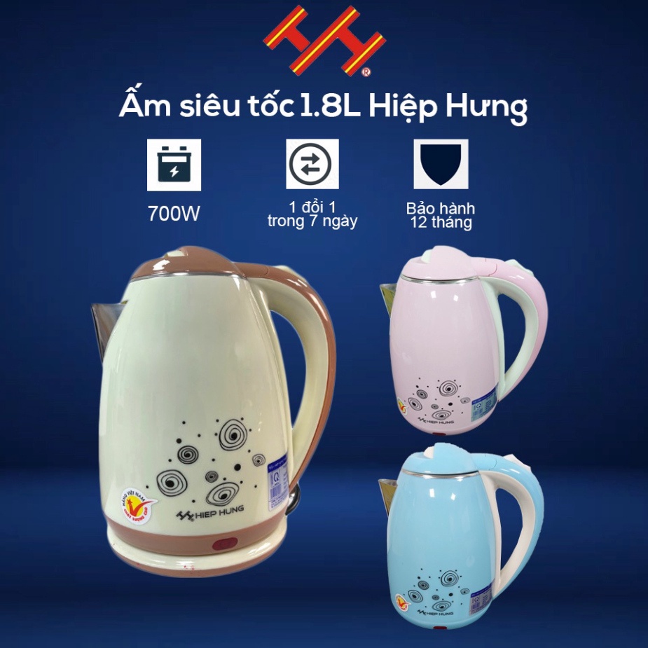 Ấm siêu tốc giá rẻ, Ấm đun nước Hiệp Hưng AST 18 – 3 màu sắc - Dung tích 1.8L