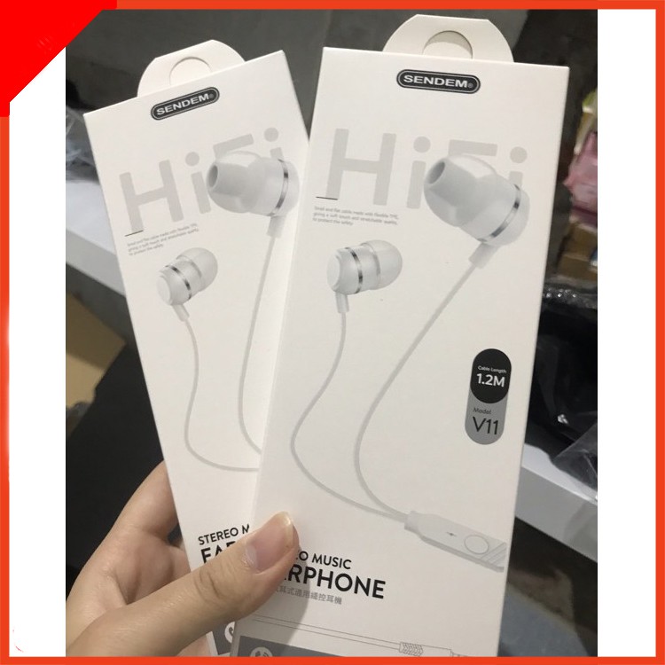 Tai nghe nhét tai Sendem V11 có Mic jack 3.5 cho tất cả các dòng điện thoại - Educase86