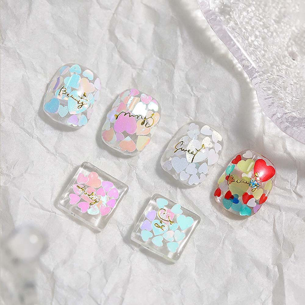 [Hàng mới về] Kim tuyến hình trái tim siêu mỏng lấp lánh nhiều kích thước dùng cho trang trí móng tay nghệ thuật diy