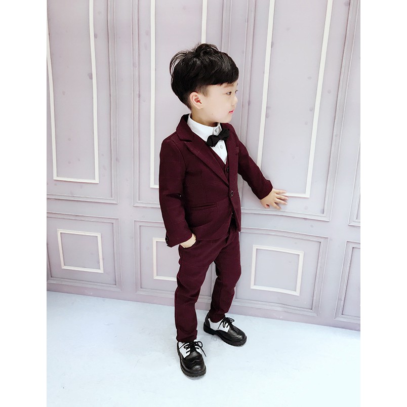 (TẶNG NƠ CÀI CỔ) Set bộ Vest cao cấp 4 chi tiết cho bé trai từ 3 đến 7 tuổi E168