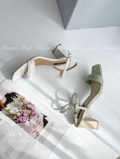 Giày sandal nữ quai thắt bím gót trụ 7cm thời trang MYSS - SD124