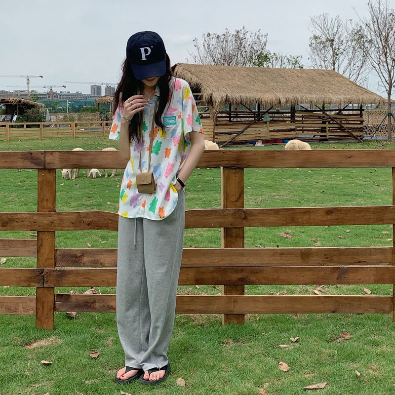 IELGY Áo sơ mi chiffon IELGY mỏng tay ngắn dáng rộng kiểu Hàn Quốc cho nữ