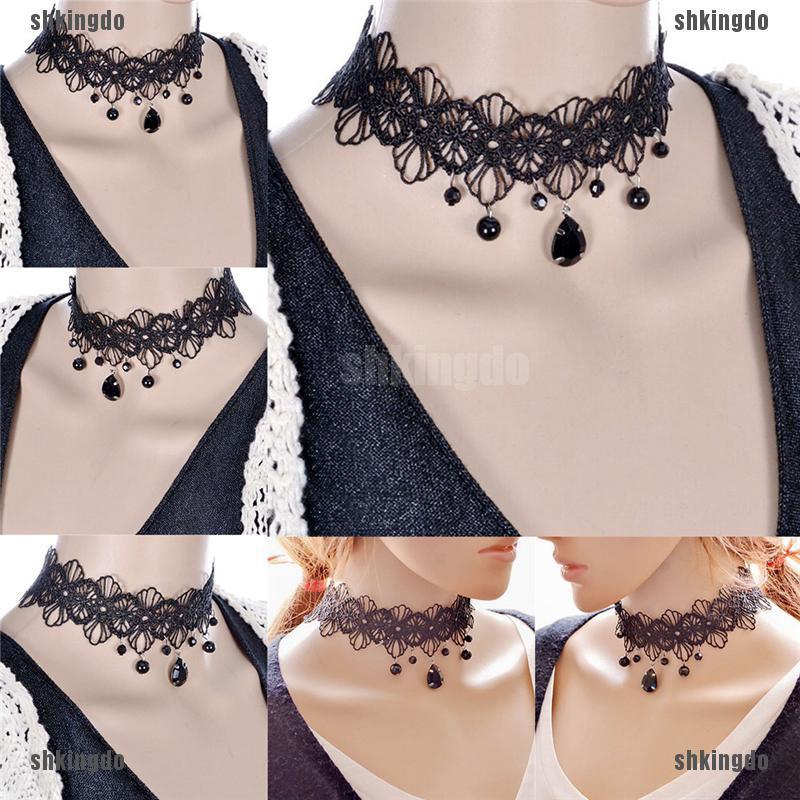 Vòng cổ choker ren hoa phong cách retro gothic sành điệu