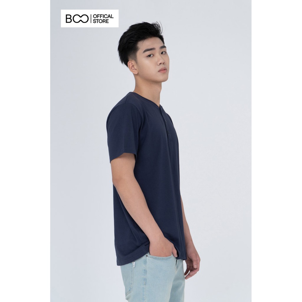 Áo Thun Nam BOO Dáng Basic Cơ Bản 100% Cổ Henley Phối 3 Cúc Màu Đen Lịch Lãm