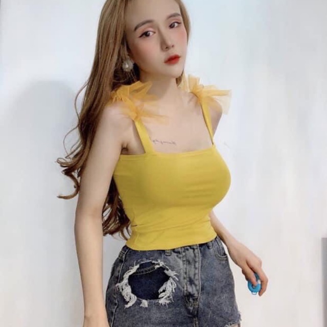 [ẢNH THẬT+VIDEO ÁO CROPTOP 2 DÂY PHỐI REN