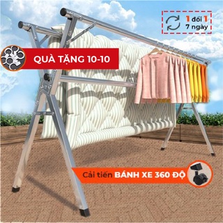 Sào Phơi Quần Áo Có BÁNH XE Tặng 22 Móc Treo Loại Giàn, Giá INOX Gấp Gọn, Treo Đồ Thông Minh Dạng Cây