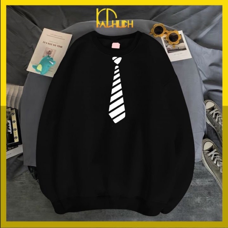 Áo sweater unisex in cà vạt ngộ nghĩnh nhiều màu,vải nỉ bông mềm mịn