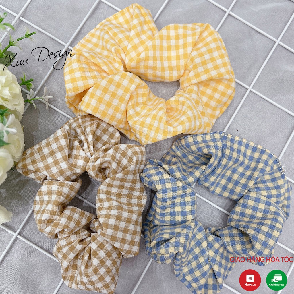 Dây buộc tóc scrunchies đeo tay kẻ caro phong cách Hàn Quốc - Xuu Design
