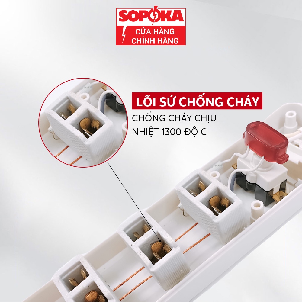 Ổ cắm điện liền dây chịu tải 1200W 2200W SOPOKA 4D1 4D2 dây 2,5M-4,5M