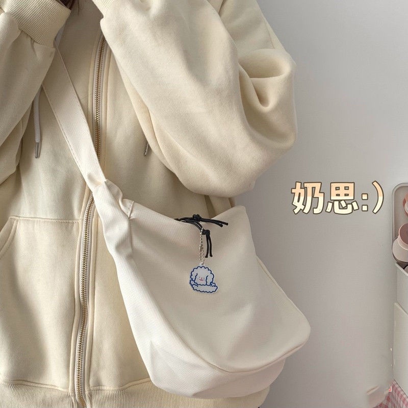 Túi Đeo Chéo Vai Bằng Nylon Màu Trơn Thời Trang Hàn Quốc Dành Cho Học Sinh Nam Nữ