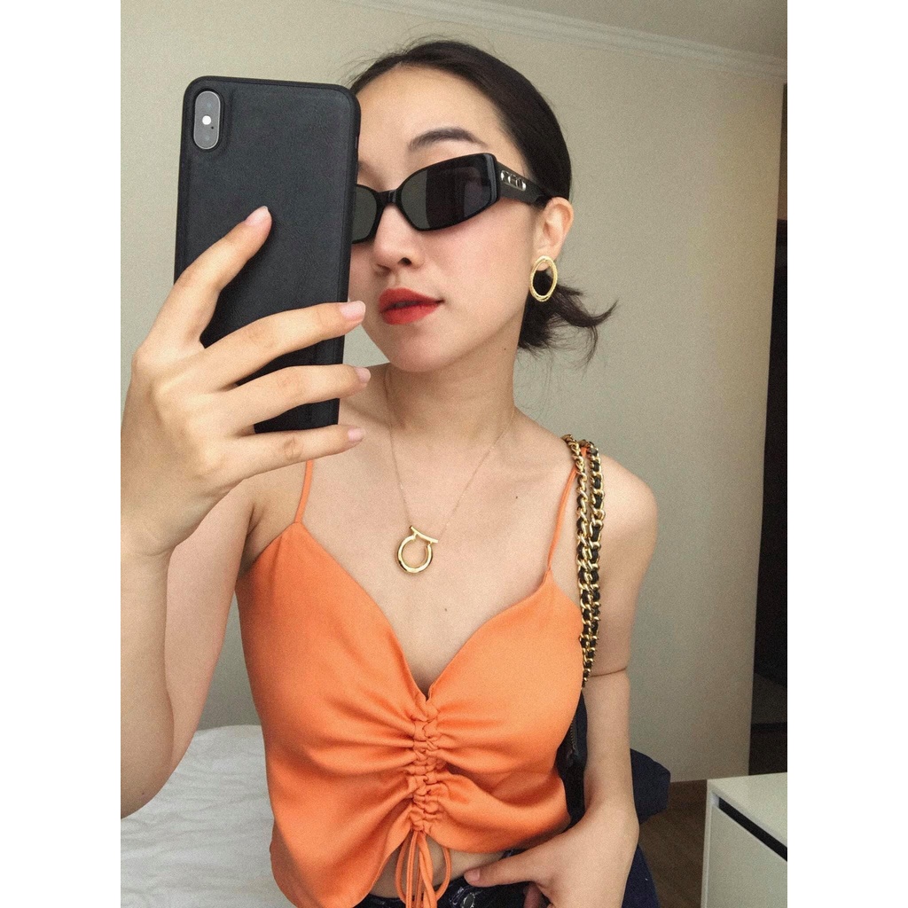 Oceana London - Áo hai dây rút nơ ngực Berta màu cam