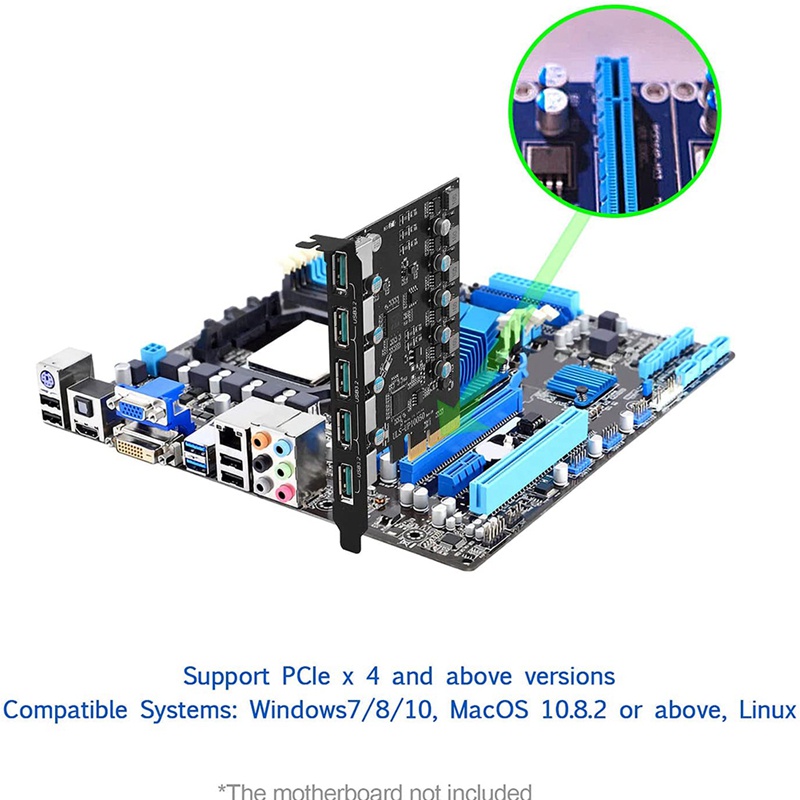 Bảng Mạch PCI-E Sang USB 3.2 5 Cổng Chuyên Dụng Cho PC Hỗ Trợ Windows 7 / 8 / 10 Mac Linux