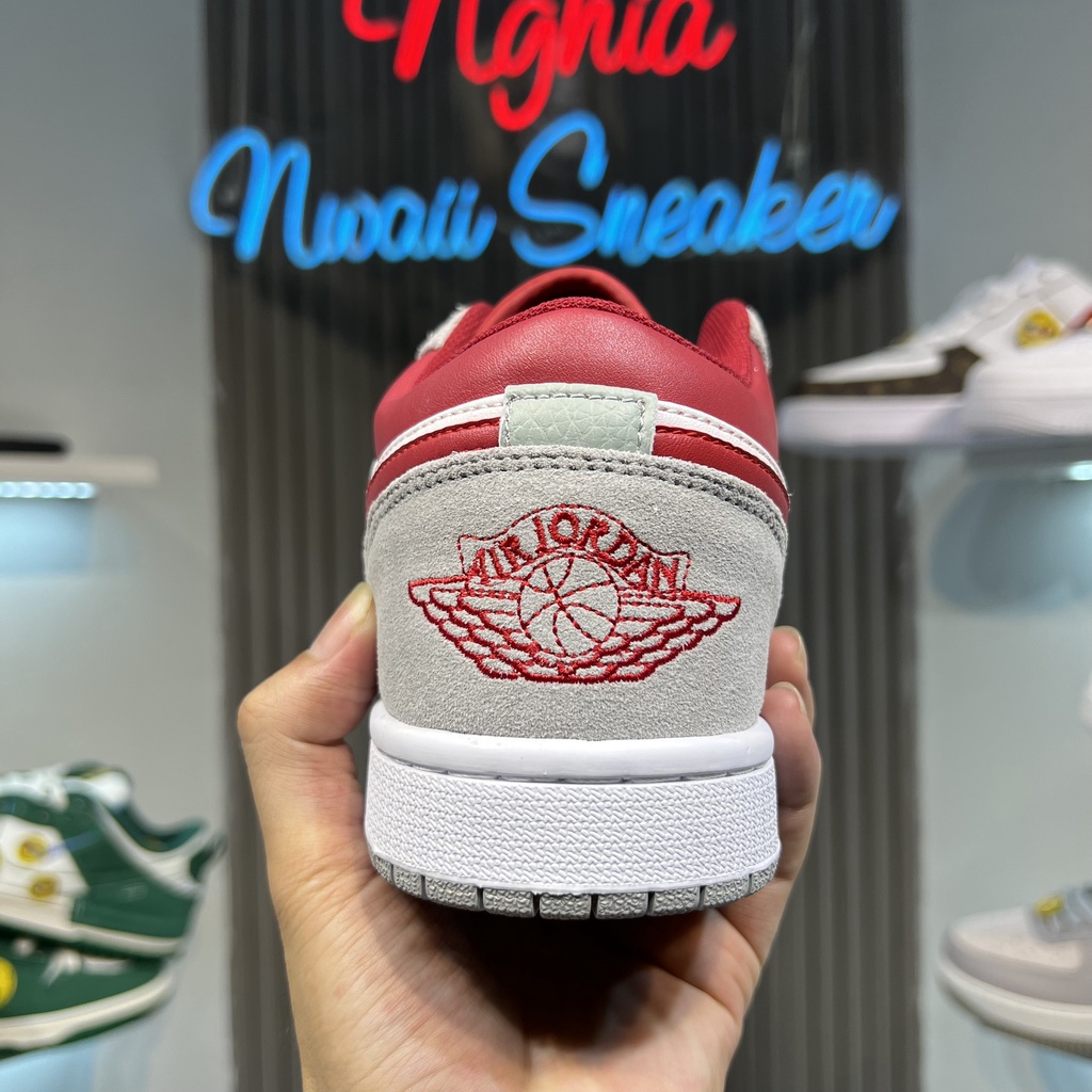 Giày thể thao sneaker JD Xám vệt đỏ, gót đỏ Mới Lai Au