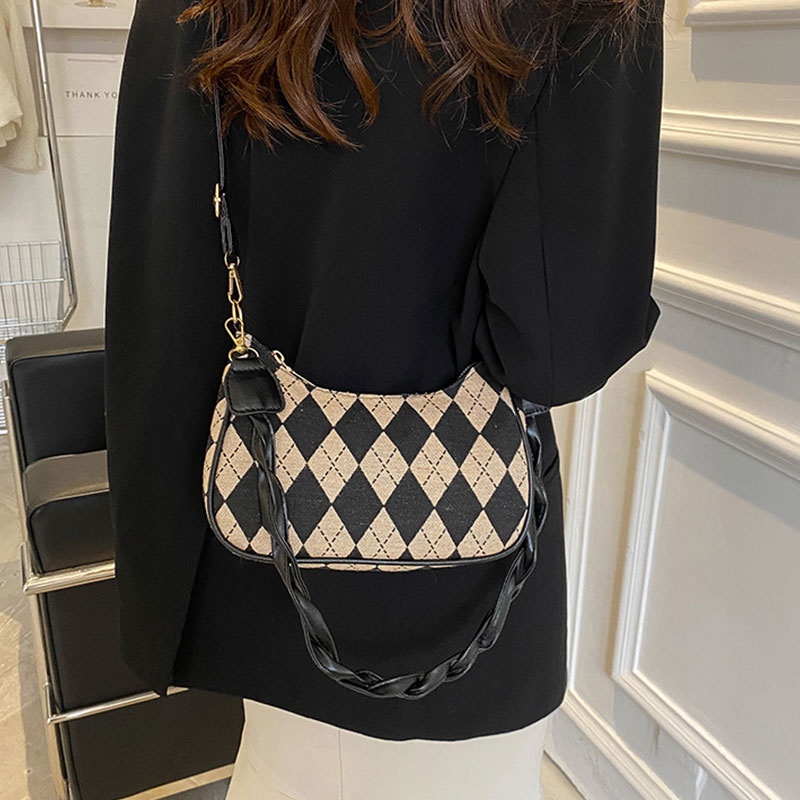 Túi đeo dưới cánh tay YADOU họa tiết sọc caro phong cách vintage thời trang cho nữ