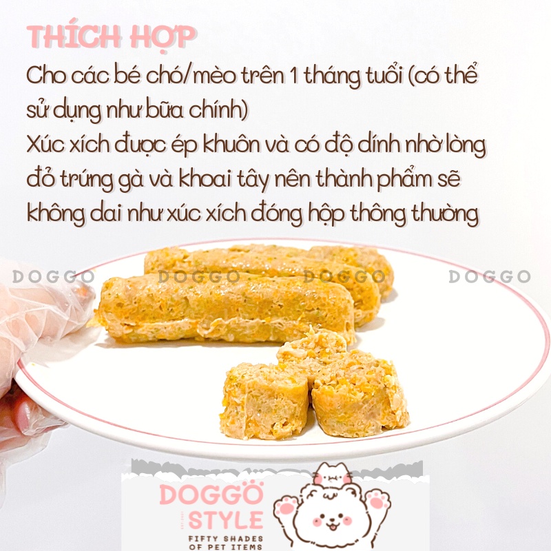 Bữa Ăn Dinh Dưỡng Cho Chó Và Mèo Xúc Xích Gà/Heo Rau Củ Tươi Hấp Cung Cấp Protein Chất Xơ DoggoStyle