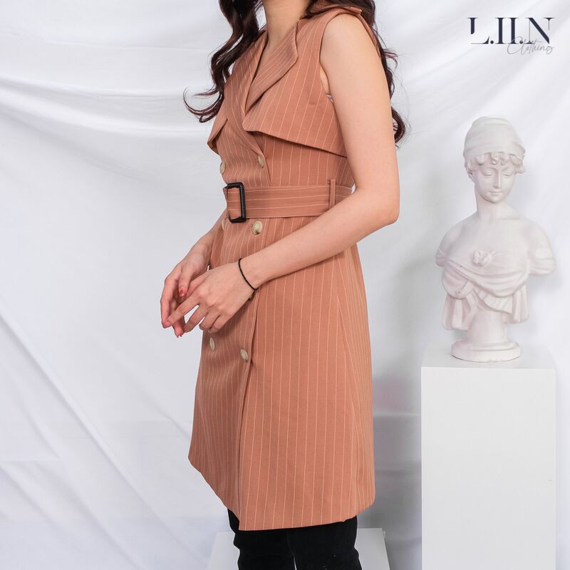 Áo gile nữ LINBI đủ size, màu nâu kèm đai phong cách hàn quốc, cá tính V5159 | BigBuy360 - bigbuy360.vn