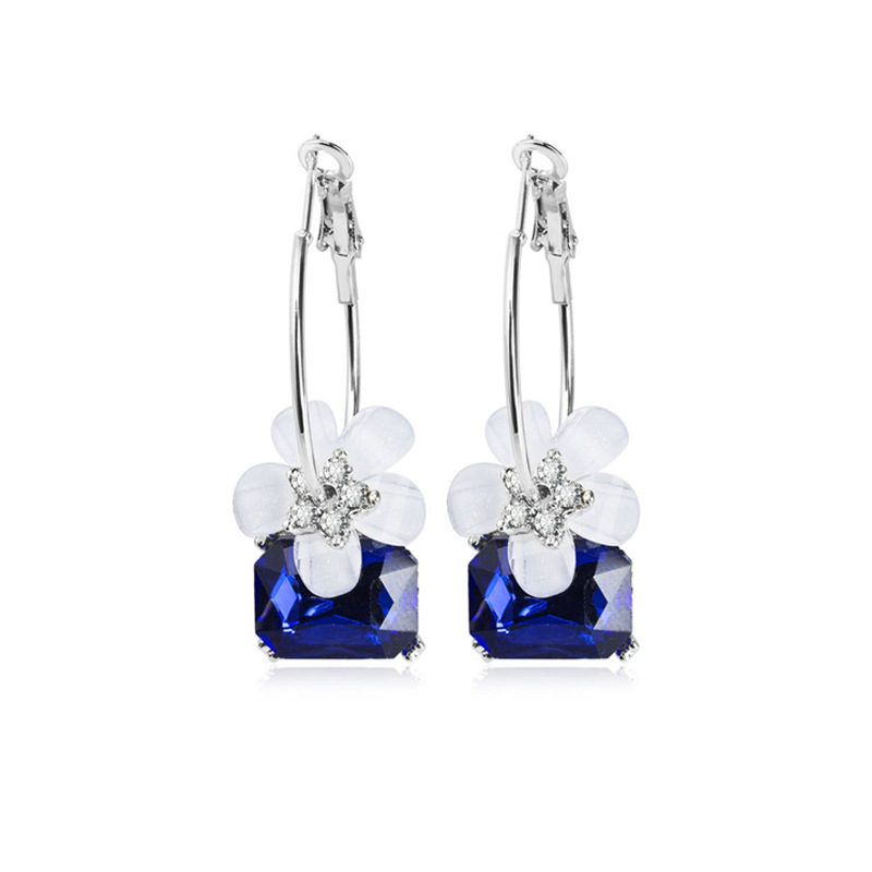 Exaggerated crystal flower blue rhinestone earrings