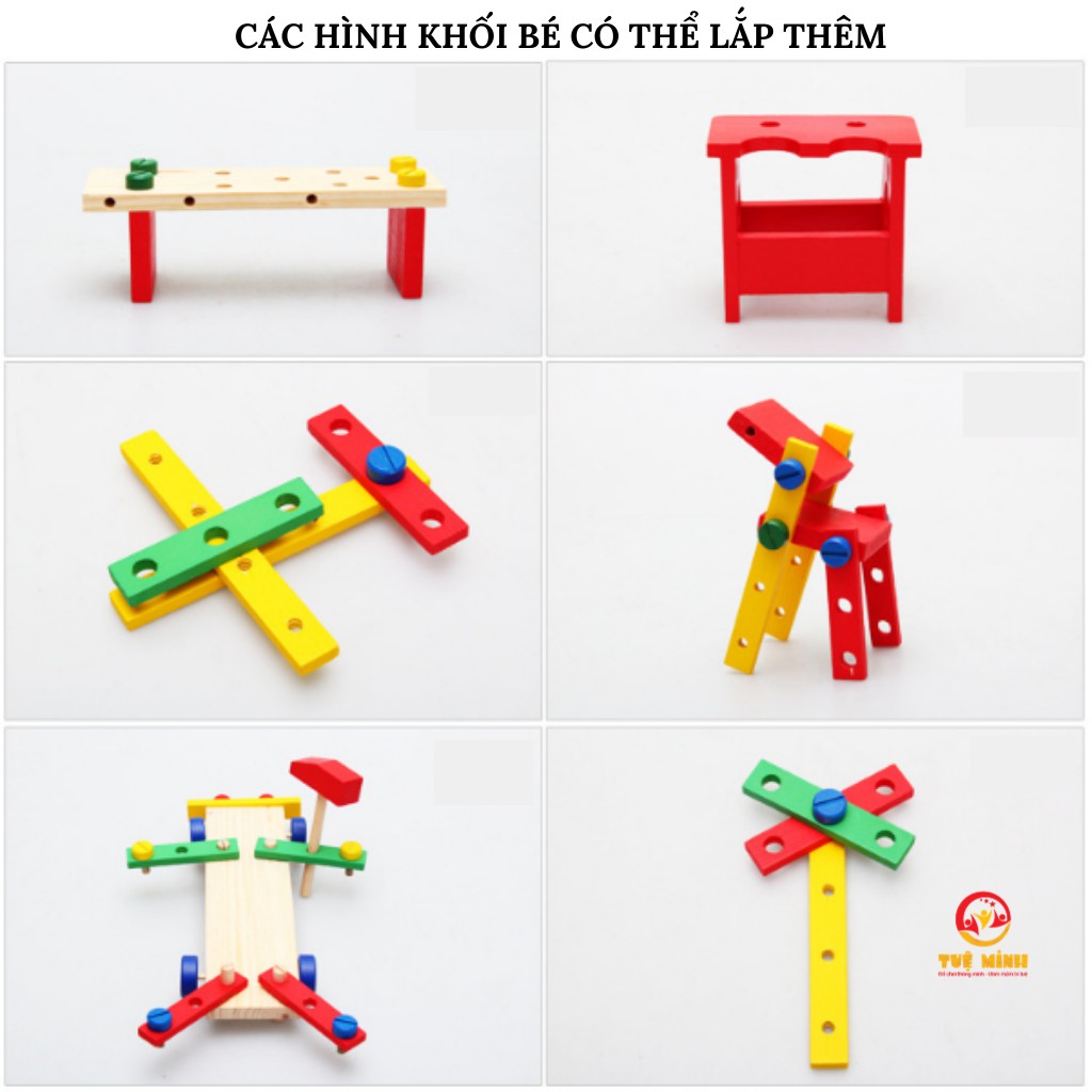 Bộ Lắp Ráp Xe Tải Gỗ Kèm Đập Bóng Tuệ Minh Cho Bé Học Màu Sắc Và Tập Làm Kỹ Sư