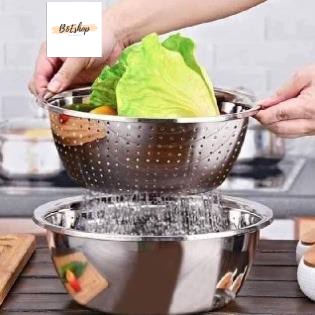 Bộ 5 Thau Rổ Inox Rửa Rau Củ Quả, Thau Trộn Salad Dày Dặn Siêu Tiện Dụng Cho Nhà Bếp