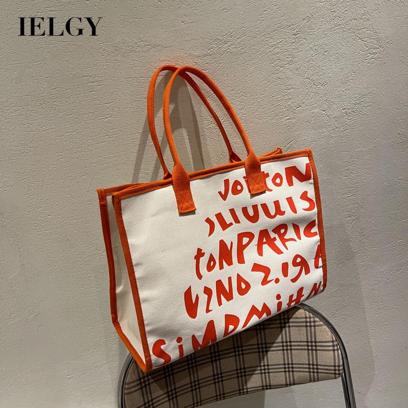 Túi Xách Đeo Vai Vải Canvas Cỡ Lớn In Chữ Tiện Lợi Cho Nữ