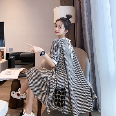 Đầm Tay Ngắn Cổ Tròn Họa Tiết Kẻ Sọc Phong Cách Hàn Quốc Thời Trang Mùa Hè Mới Cho Nữ