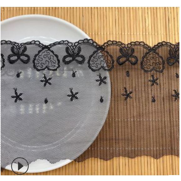 Ren viền- ren chân thêu nơ hình tim trang trí váy áo Lolita, làm phụ kiện handmade, DIY cho doll