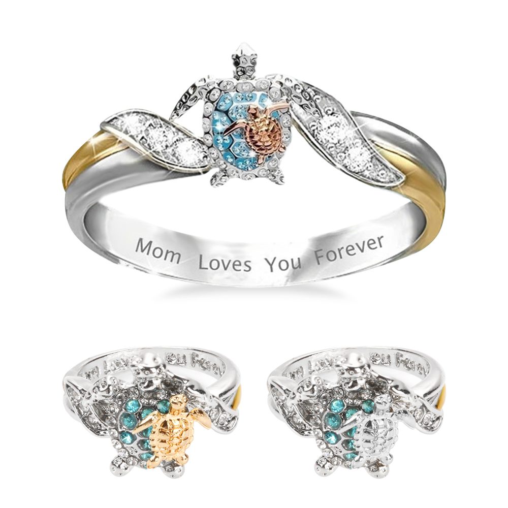 Nhẫn Đính Đá Zirconia Hình Rùa Biển Độc Đáo Thời Trang Cho Nữ|Mẹ Yêu Bạn Mãi Mãi / Nhiều Màu