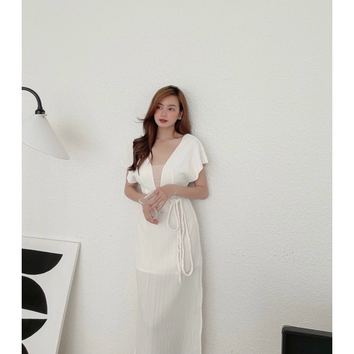 ĐẦM MAXI PHỐI LƯỚI KÈM DÂY BELT TK