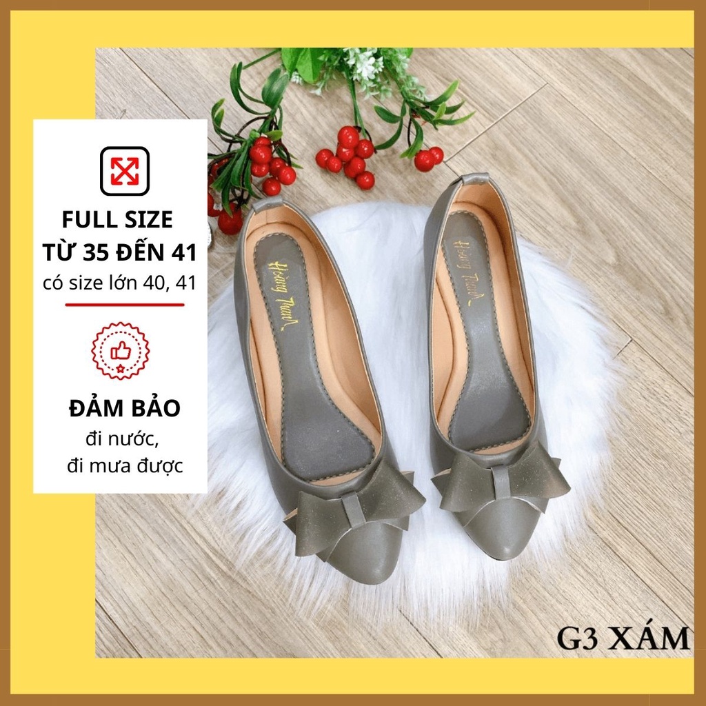 [Có bigsize 40-41] Giày Nữ, Giày Đẹp Gót Vuông 3 Phân Chống Trơn Trượt Đi Mưa Được. Giày Hoàng Thanh G3 xám