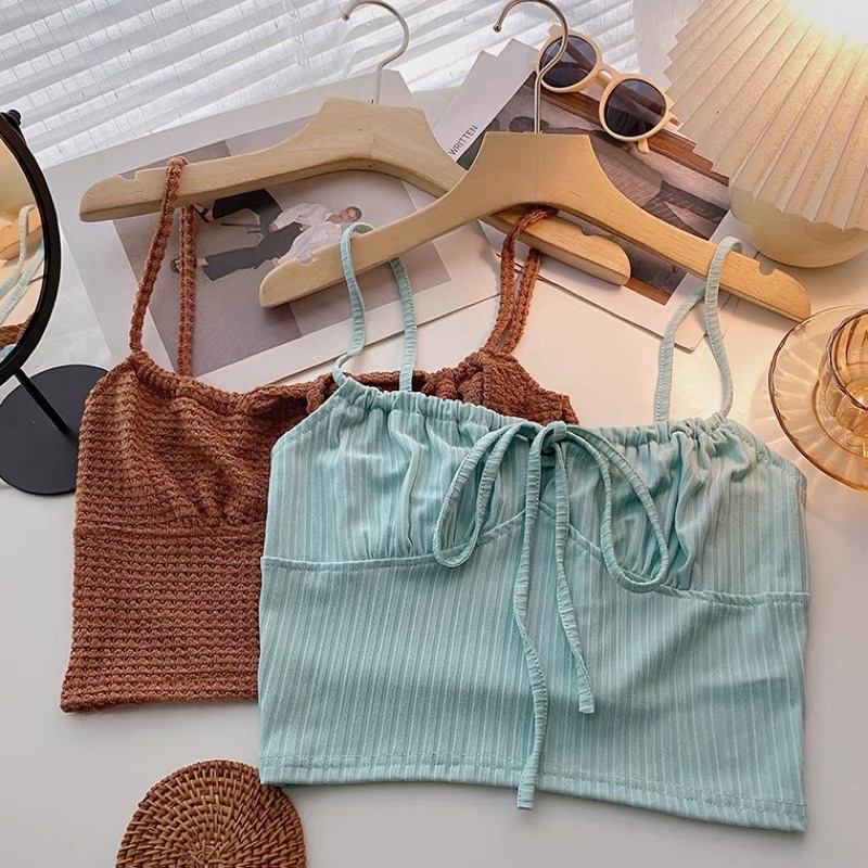 Áo hai dây nơ phong cách teen âu mĩ sexy năng động phù hợp đi biển no bra crotop hot trend áo ống
