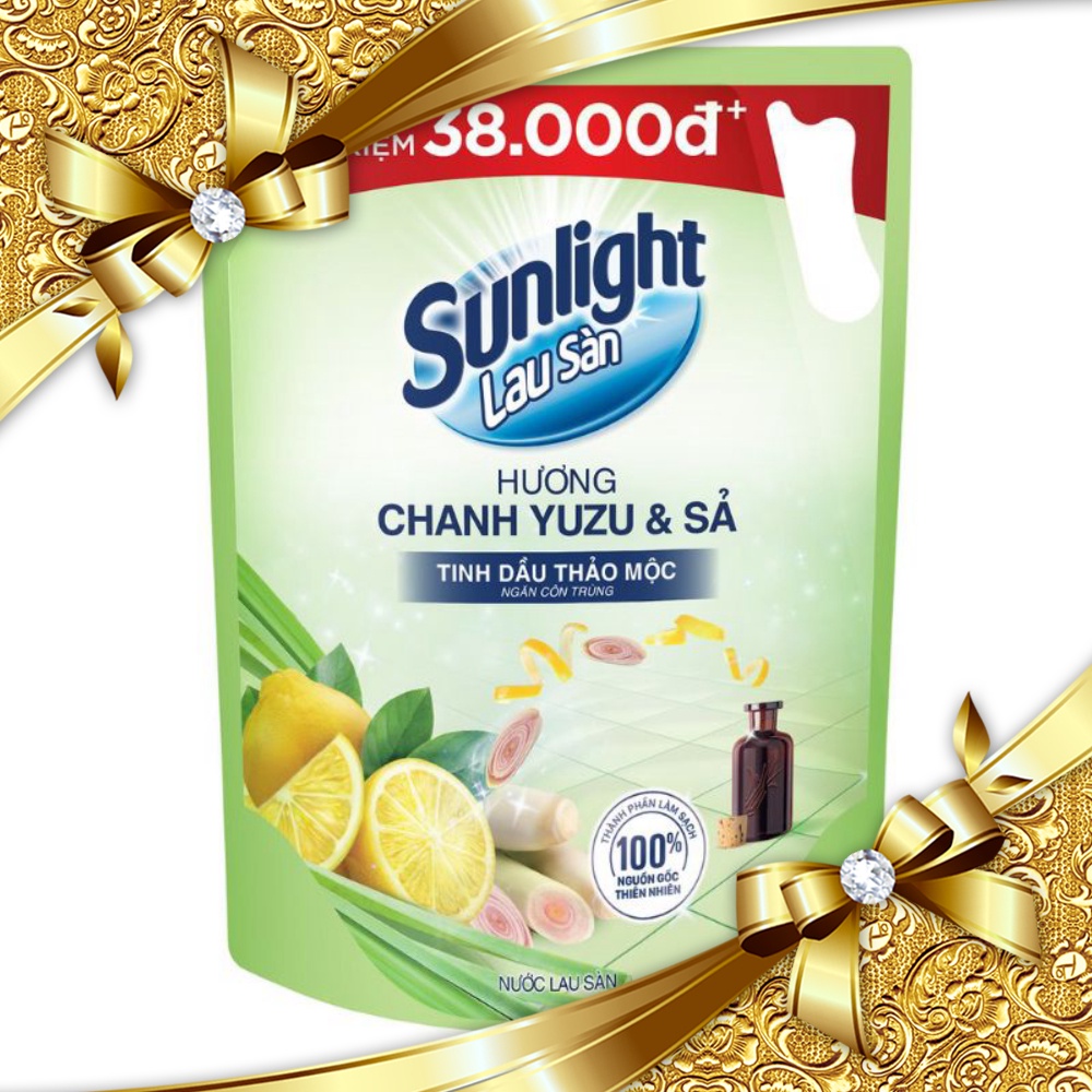 Nước Lau Nhà Sunlight Thảo Mộc Chanh YUZU và Xả Túi 3,4kg.