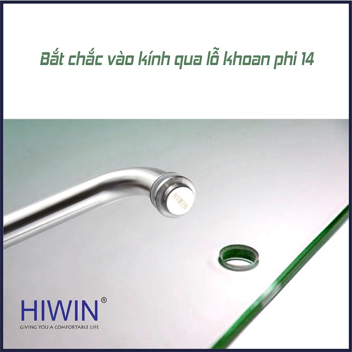 Tay nắm cửa vách tắm kính bo tròn inox 304 tim lỗ 275x475 kích thước 300x500mm HIWIN HD-600