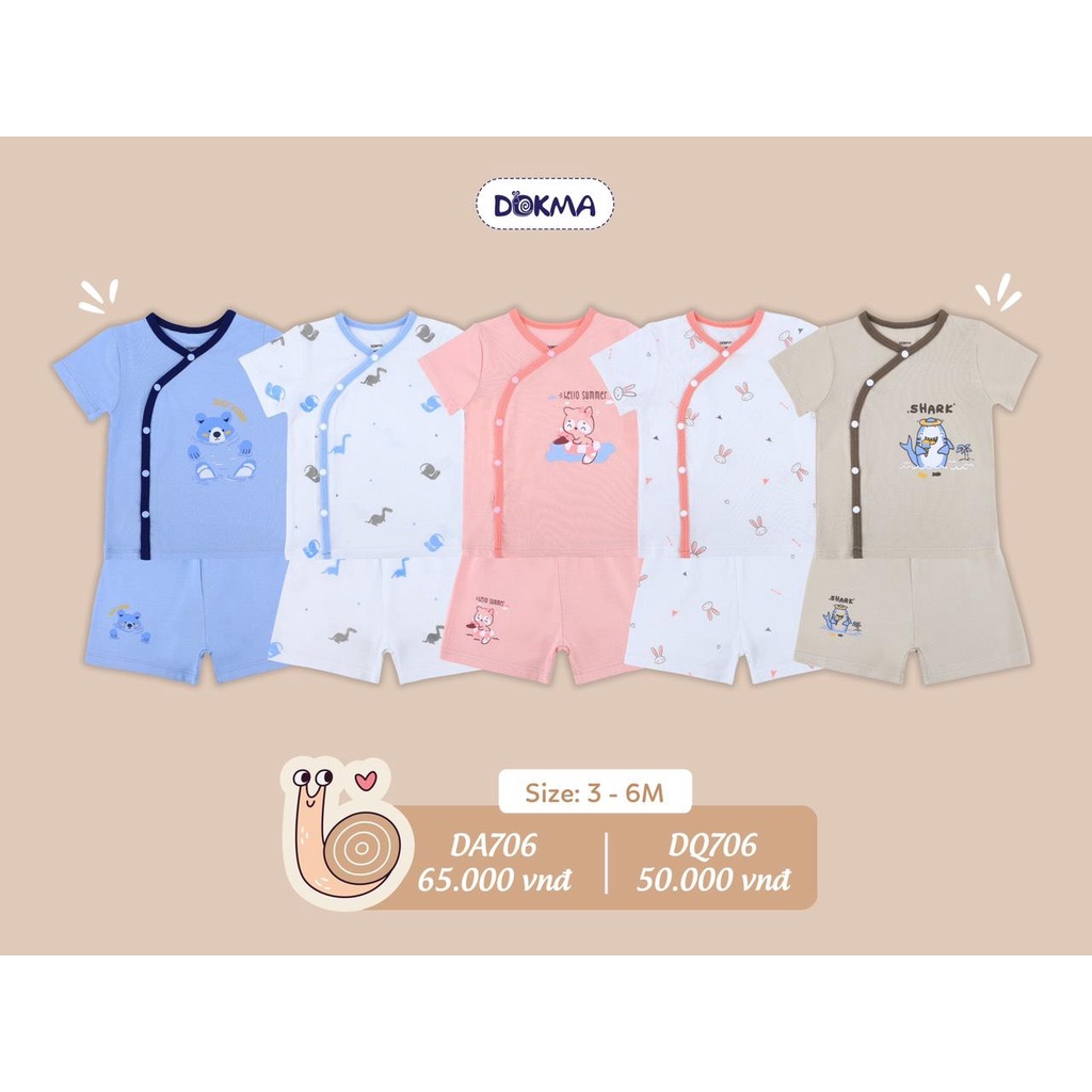 Bộ cộc tay cài lệch dành cho bé sơ sinh DA706 hiệu Dokma size 1 - 9M Tiệm Nhà Sóc