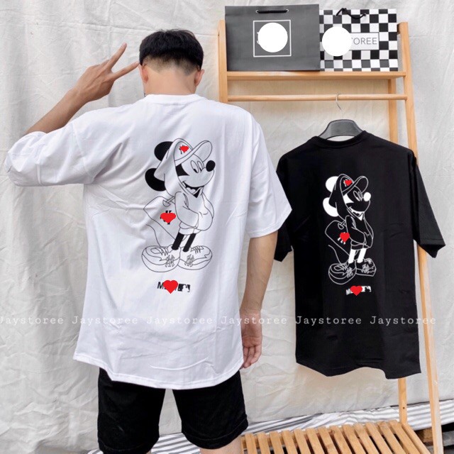 Áo thun tay lỡ nam nữ form rộng chất vải cotton mát mềm mịn thấm hút mồ hôi in hình chuột micky | BigBuy360 - bigbuy360.vn